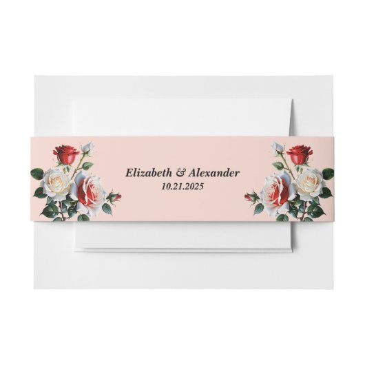 Pretty pink white red roses floral wedding  uitnodigingen wikkel (Voorkant Voorbeeld)