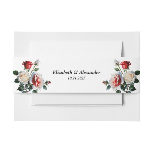 Pretty pink white red roses floral wedding uitnodigingen wikkel (Voorkant Voorbeeld)