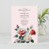 Pretty pink white red roses Rehearsal dinner Kaart (Staand voorkant)