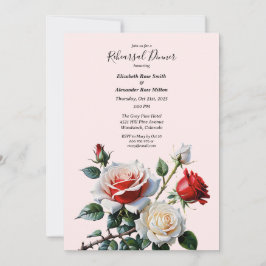 Pretty pink white red roses Rehearsal dinner Kaart