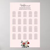 Pretty pink white red roses seating chart poster (Voorkant)