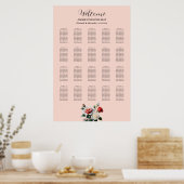 Pretty pink white red roses seating chart poster (Keuken)
