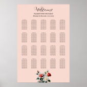 Pretty pink white red roses seating chart poster (Voorkant)