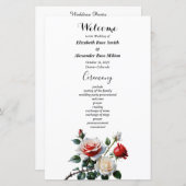 Pretty pink white red roses wedding program (Voorkant / Achterkant)