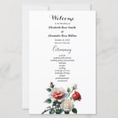 Pretty pink white red roses wedding program (Voorkant)