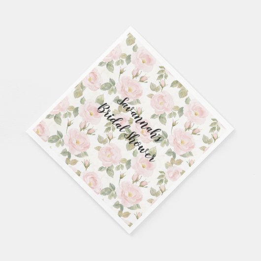 Pretty Pink White Roses Floral Bridal Shower Servet (Hoek)