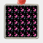 Pretty Pink Zwarte Cute vogels Patroon accessoires Metalen Ornament (Voorkant)