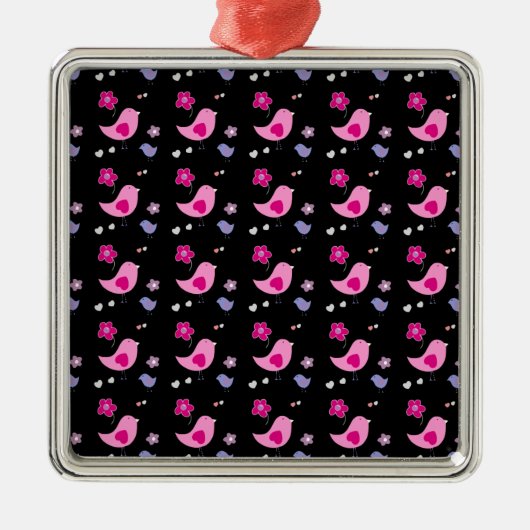 Pretty Pink Zwarte Cute vogels Patroon accessoires Metalen Ornament (Voorkant)
