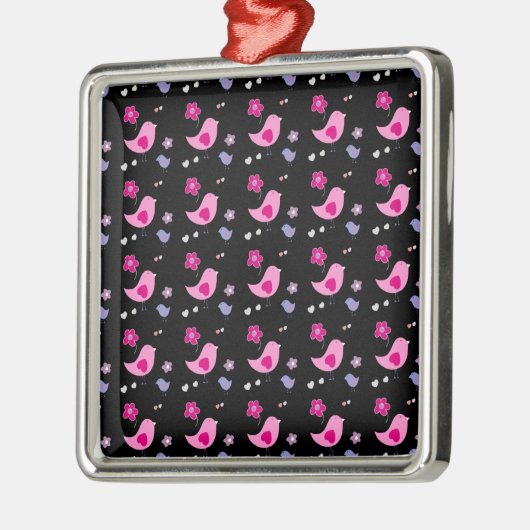 Pretty Pink Zwarte Cute vogels Patroon accessoires Metalen Ornament (Links)