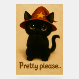 Pretty Please – Cute Black Cat with Wizard Hat Acryl Bord