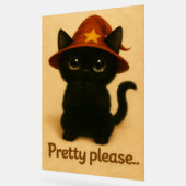 Pretty Please – Cute Black Cat with Wizard Hat Acryl Bord (Hoek)
