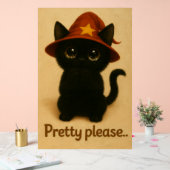 Pretty Please – Cute Black Cat with Wizard Hat Acryl Bord (Huwelijk)