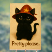 Pretty Please – Cute Black Cat with Wizard Hat Acryl Bord (Neutraal)