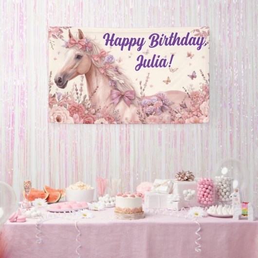 Pretty Ponies and Petals Birthday Banner  (Feest)