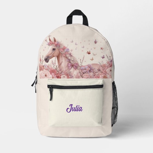 Pretty Ponies and Petals Horse Backpack for Girls Bedrukte Rugzak (Voorkant)