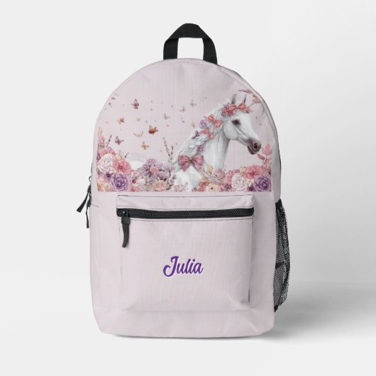 Pretty Ponies and Petals Horse Backpack for Girls Bedrukte Rugzak (Voorkant)