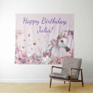 Pretty Ponies and Petals Horse Birthday Banner Wandkleed