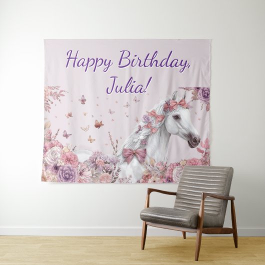 Pretty Ponies and Petals Horse Birthday Banner Wandkleed (In Situ (horizontaal))