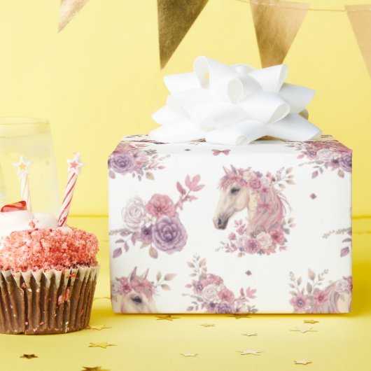 Pretty Ponies and Petals Horse Wrapping Paper Cadeaupapier (Verjaardagsfeest)