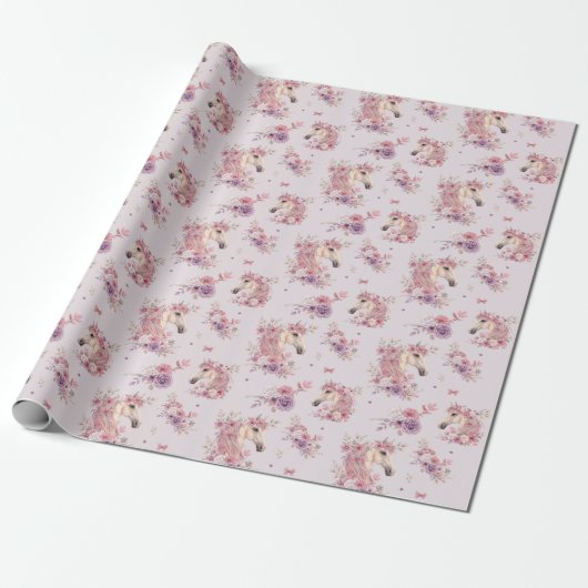 Pretty Ponies and Petals Horse Wrapping Paper Cadeaupapier (Uitgerold)
