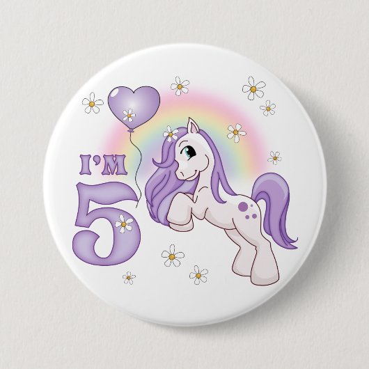 Pretty Pony 5th Birthday Ronde Button 7,6 Cm (Voorkant)
