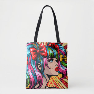 Pretty Pop Art Comic Meisje Kleurrijk Ai Kunst Tote Bag