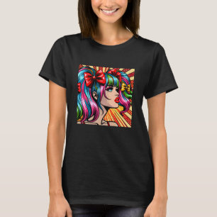 Pretty Pop Art Comic Meisje Kleurrijke Ai Kunst T-shirt