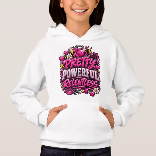 Pretty Powerful Relentless Roze Gym Quote Ontwerp (Voorkant)