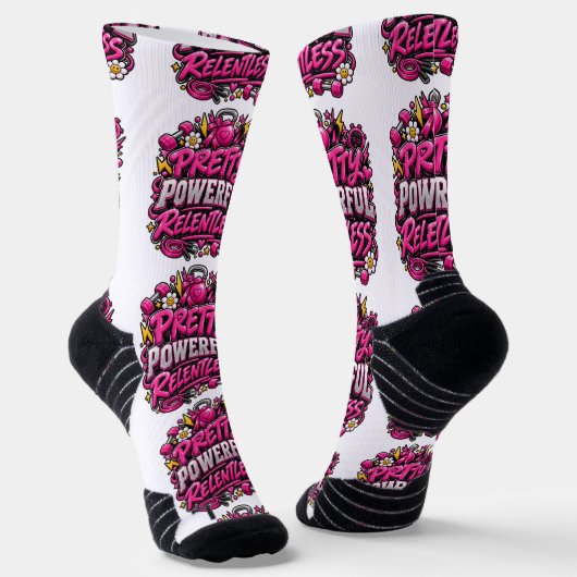 Pretty Powerful Relentless Roze Gym Quote Ontwerp Sokken (Gebogen)