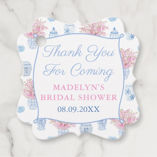 Pretty & Preppy Roze Blauwe Gemberpot Bruidsdouche Bedankjes Labels (Voorkant)