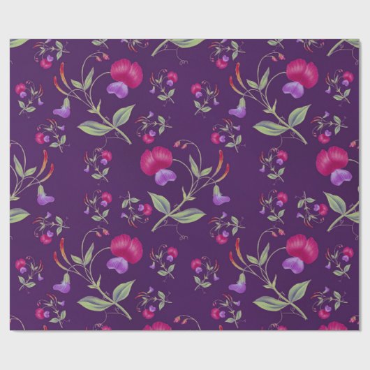 Pretty Purple and Pink Floral Pattern Cadeaupapier (Vlak)