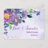 Pretty Purple Blue Floral Wedding Thank You Briefkaart (Voorkant)