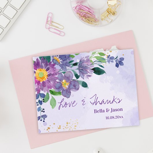 Pretty Purple Blue Floral Wedding Thank You Briefkaart