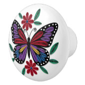 Pretty Purple & Burgundy Paper Quilling Butterfly Keramische Knop (Rechts)