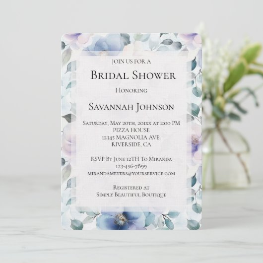 Pretty Purple Lavender White Flowers Bridal Shower Kaart (Staand voorkant)