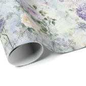 Pretty Purple Lavender White Roses Floral Wedding Cadeaupapier (Rol Hoek)