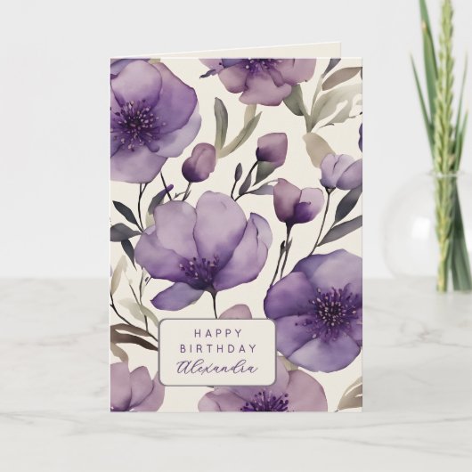 Pretty Purple Pansies Custom Name Birthday Kaart (Voorkant)