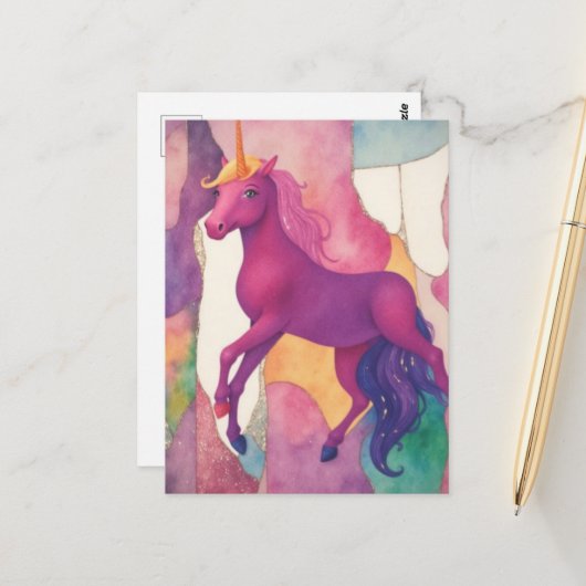 Pretty Purple Unicorn Briefkaart (Voorkant / Achterkant in situ)