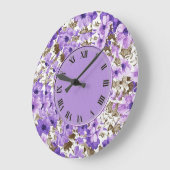 Pretty Purple & White Floral Wall Clock Grote Klok (Hoek)