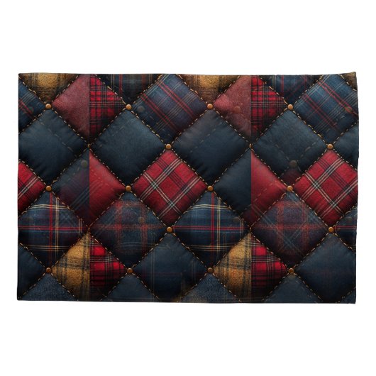  Pretty Quilt Red Navy Yellow Pattern Kussensloop (Achterkant-Links)