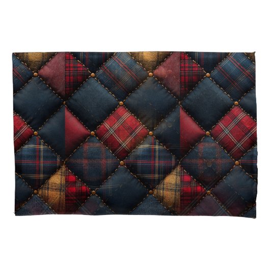  Pretty Quilt Red Navy Yellow Pattern Kussensloop (Voorkant-Links)