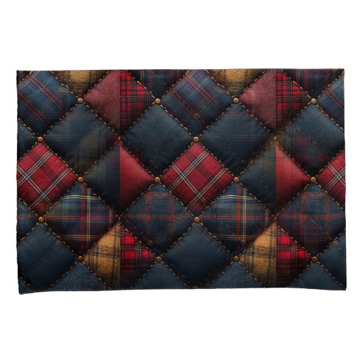  Pretty Quilt Red Navy Yellow Pattern Kussensloop (Voorkant-Rechts)