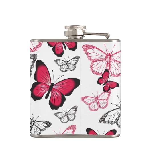 Pretty Red and Black Butterfly Art Pattern Heupfles (Achterkant)