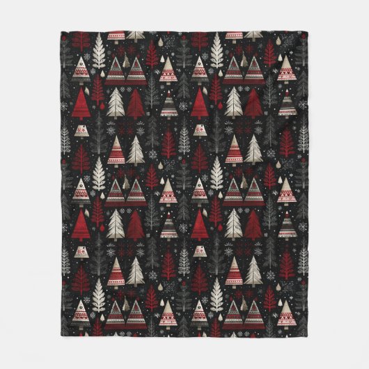 Pretty Red, Black White Christmas Trees Fleece Deken (Voorkant)
