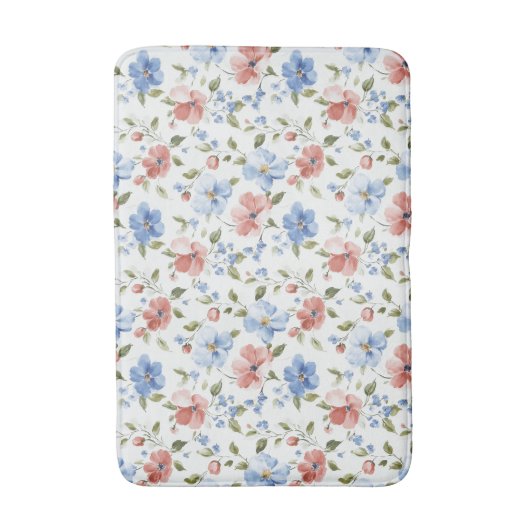 Pretty Red Blue Flowers Badmat (Voorkant Verticaal)