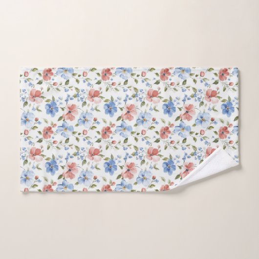 Pretty Red Blue Flowers Birthday Bad Handdoek (Handdoek)