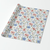 Pretty Red Blue Flowers Birthday Cadeaupapier (Uitgerold)