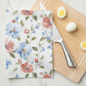 Pretty Red Blue Flowers Birthday Theedoek (Quarter Fold)