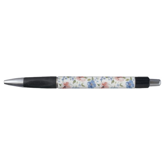 Pretty Red Blue Flowers Pen (Voorkant)