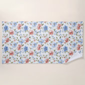 Pretty Red Blue Flowers Strandlaken (Voorkant)